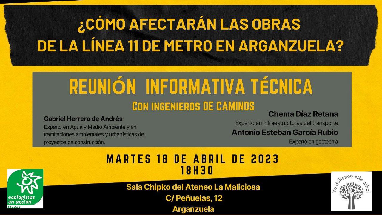 Reunión informativa técnica ¿Cómo afectarán las obras de ampliación de L11 del metro en Arganzuela?