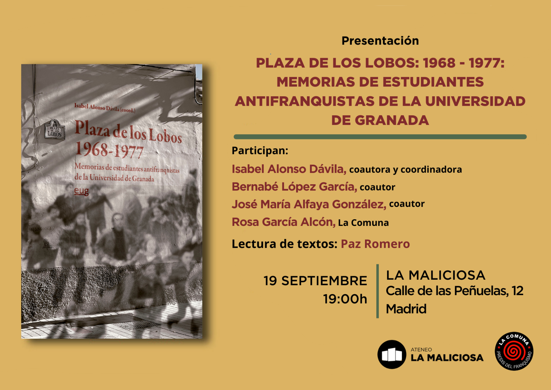 Presentación libro «Plaza de los lobos»