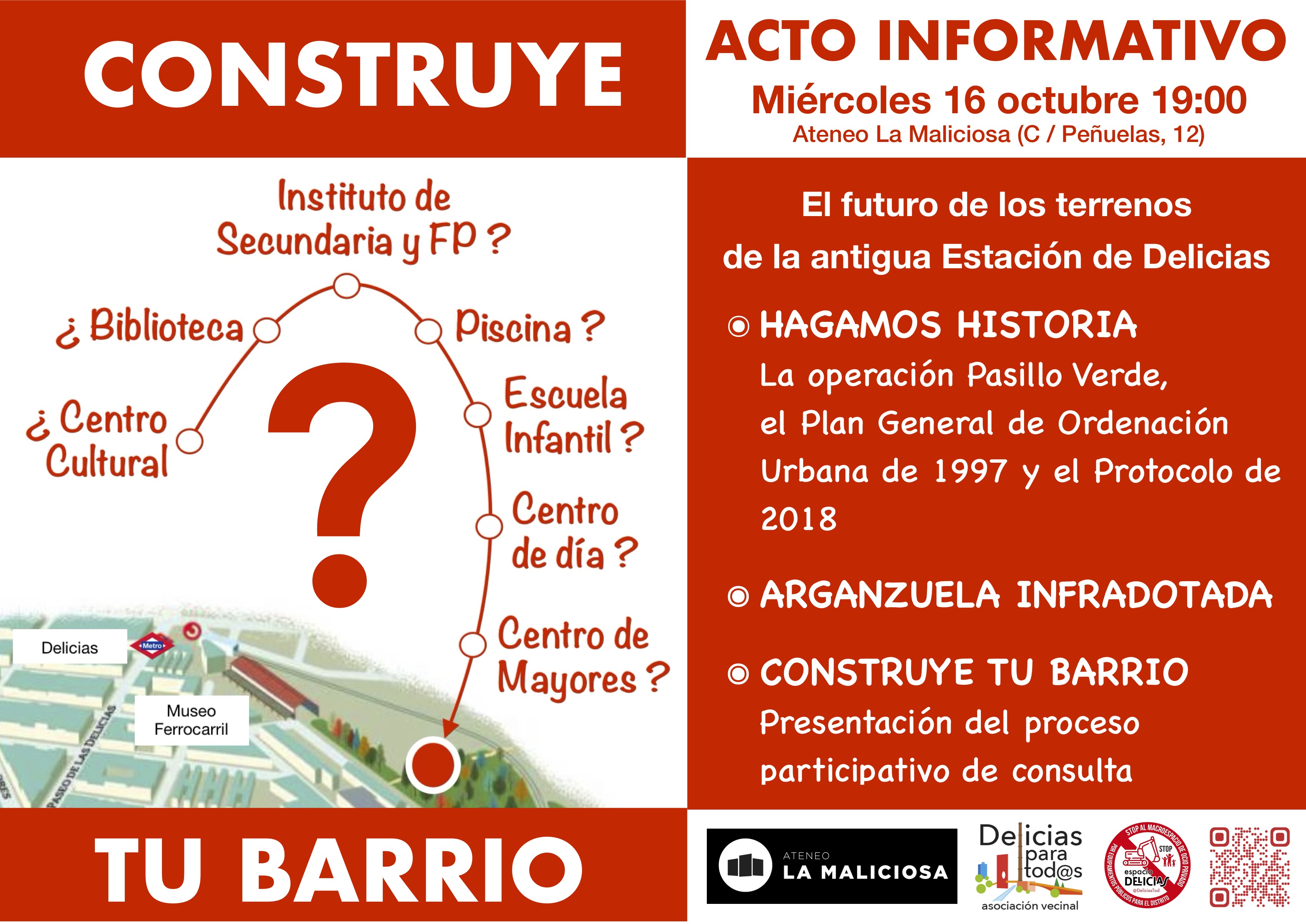 Construye Tu Barrio. Acto Informativo sobre el pasado, presente y futuro de los terrenos de la antigua Estación de Delicias.